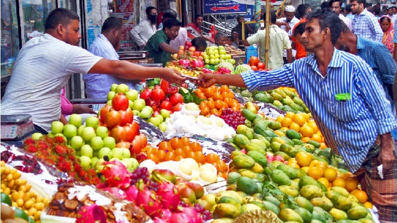 Colourful fruits ablaze stalls