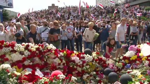 Thousands attend Belarus protester’s funeral