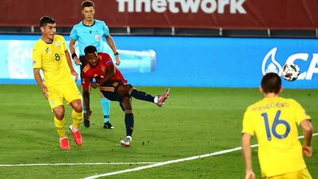Youngster Fati shines as Spain  stroll past Ukraine