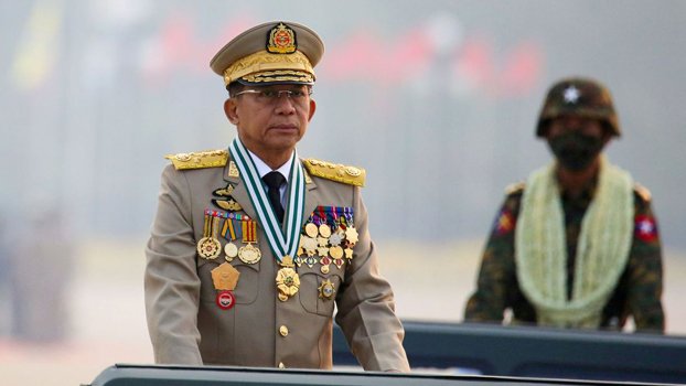 Myanmar protesters burn junta leader’s images on his birthday