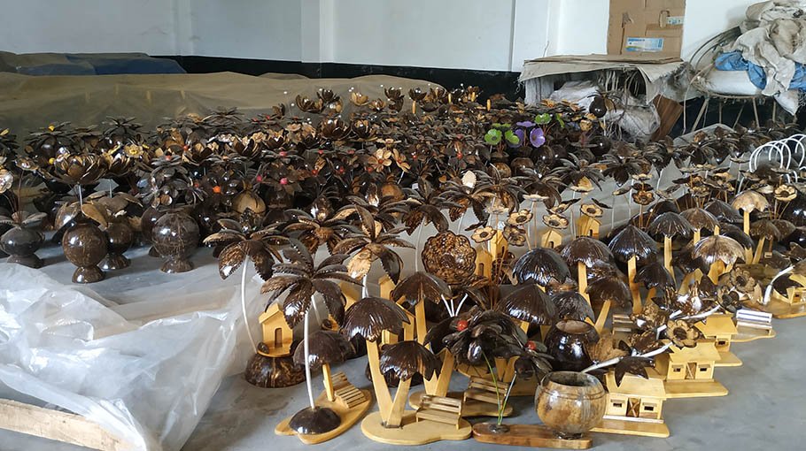 Handicrafts being made from  coconut shell in Chuadanga