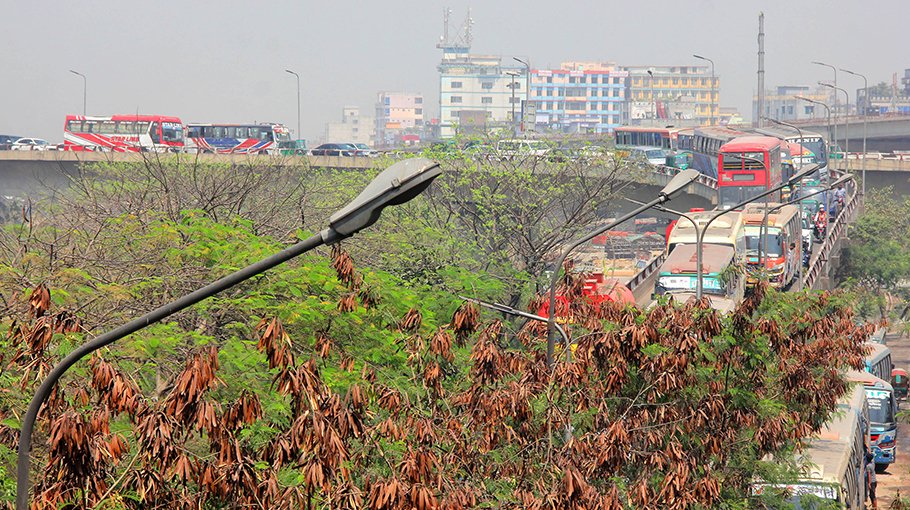 Unusual traffic gridlock in city