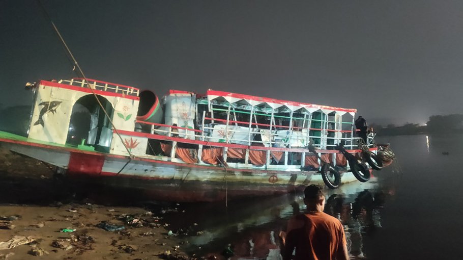Sunken launch  rescued from Shitalakkhya River