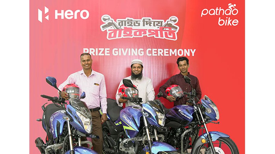 3 Pathao riders win ‘Hero’ motorcycles
