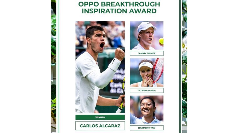 Carlos Alcaraz wins the OPPO Breakthrough Inspiration Award at Wimbledon 2022