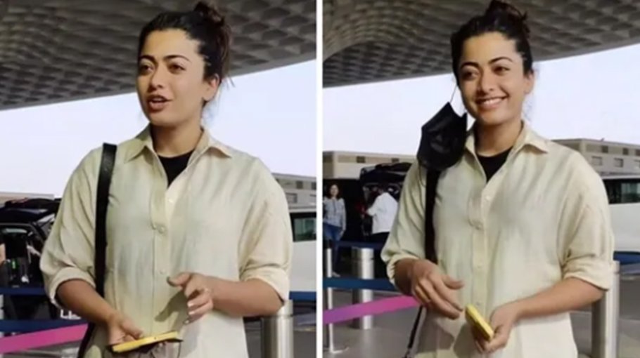 Rashmika blushes after paparazzi call her beautiful