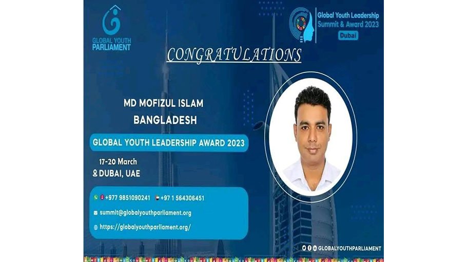 Journalist Mofizul receives 'Global Youth Leadership Award 2023'