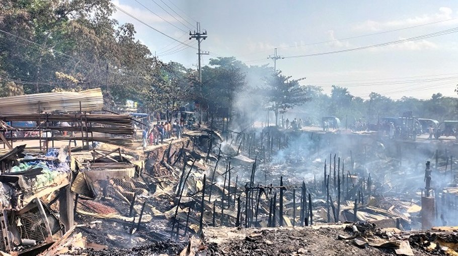 Fire burns twelve shops in Khagrachhari
