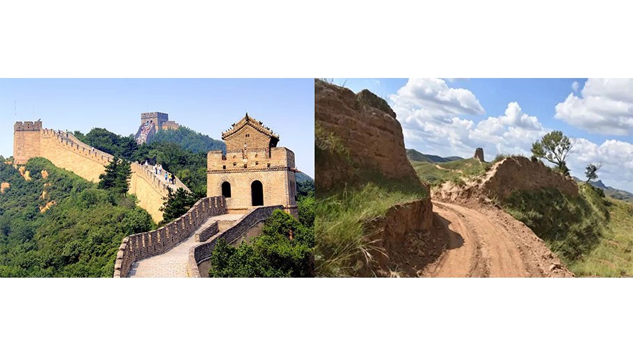 Great Wall of China damaged by workers with an excavator