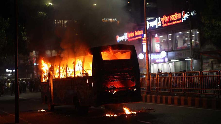Bus torched in capital