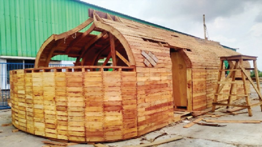Boat-shaped wooden houses made in Bagerhat to be exported to Belgium