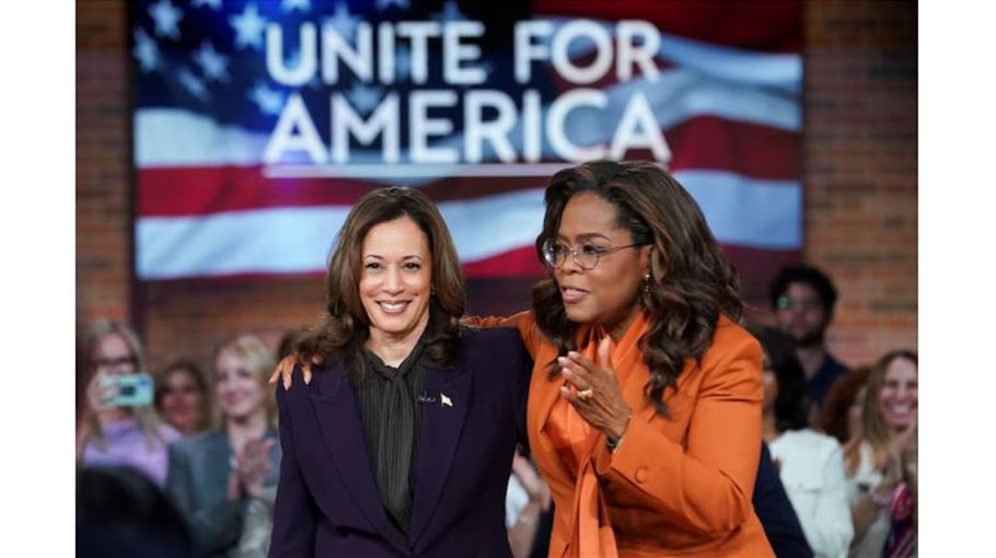 Kamala Harris joins Oprah Winfrey  in emotional campaign event