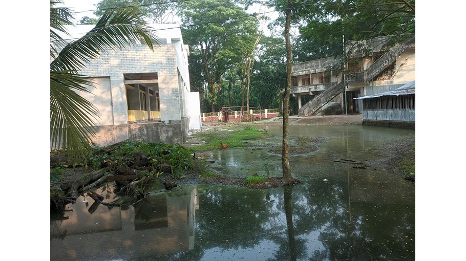 Waterlogging at school playground causes suffering for students in Sarankhola