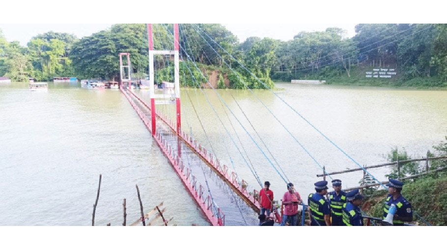 Tourist access suspended as hanging bridge submerged in Rangamati