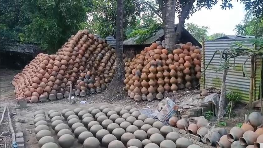 Potters in Jibannagar busy making earthen pots 