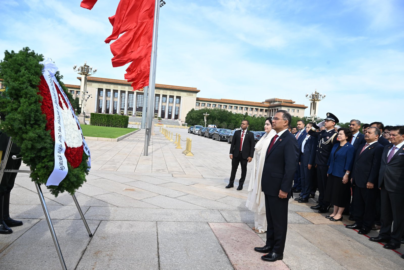 PM Tarique Rahman lays wreath at Tiananmen Square Monument