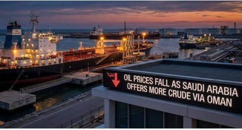 Oil prices fall as Saudi Arabia offers more crude via Oman